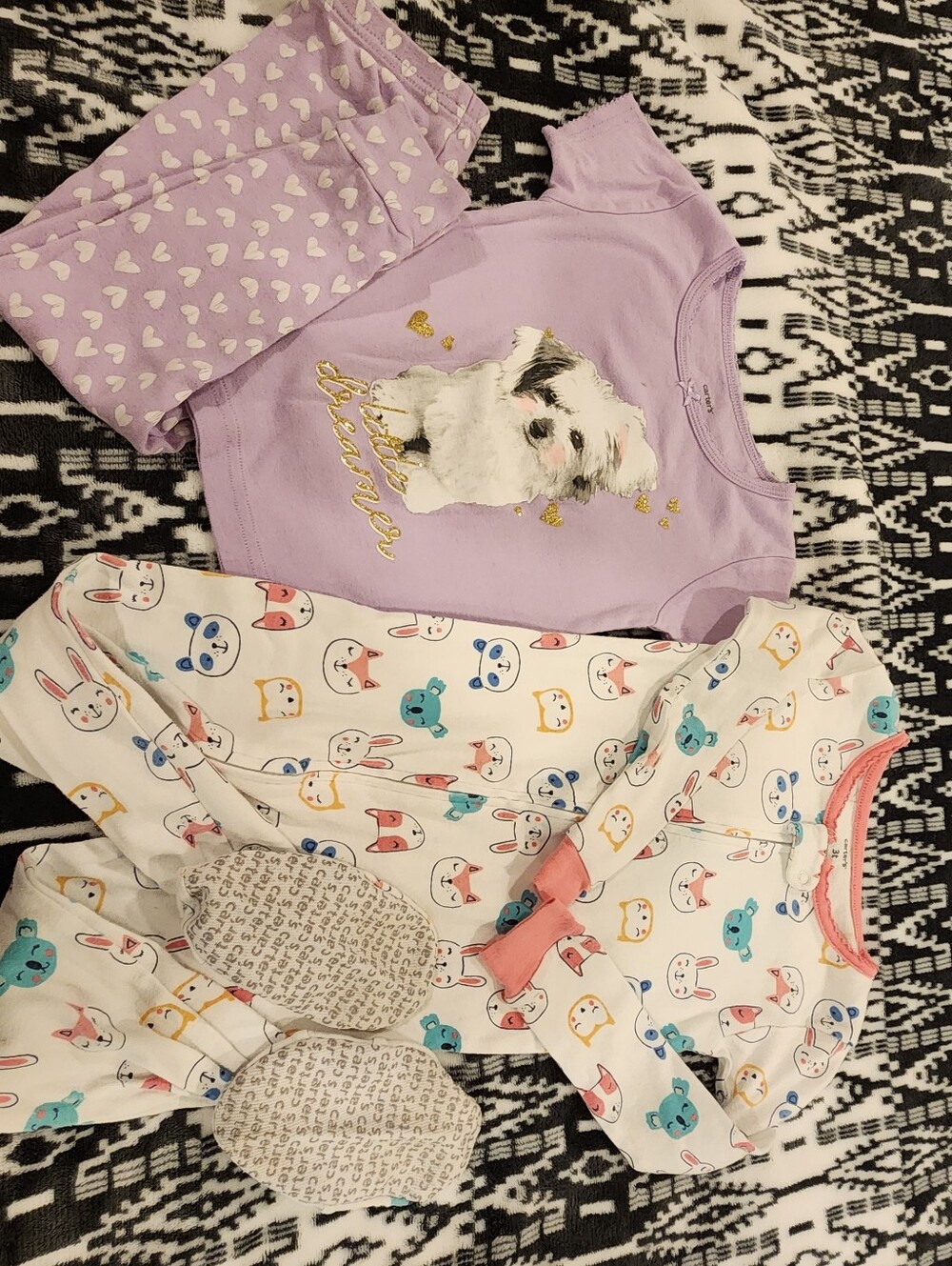 Carter's Girls' Purple Pajama Set and Printed Animal Design PJ Bundle, Size 3T